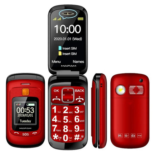 MAFAM F899 GSM 2G Flip Mini Cell Phone 2800mAh Battery Pocket Portable Big Button Mobile Phone Gift for Kid and Elderly - Red - 1