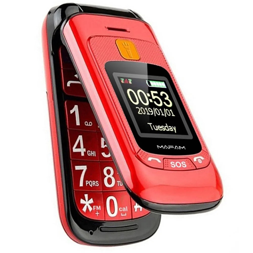 MAFAM F899 GSM 2G Flip Mini Cell Phone 2800mAh Battery Pocket Portable Big Button Mobile Phone Gift for Kid and Elderly - Red - 2