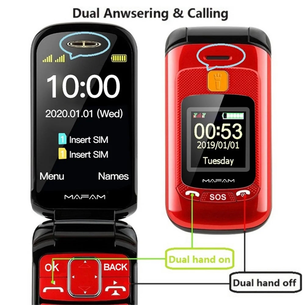 MAFAM F899 GSM 2G Flip Mini Cell Phone 2800mAh Battery Pocket Portable Big Button Mobile Phone Gift for Kid and Elderly - Red - 3