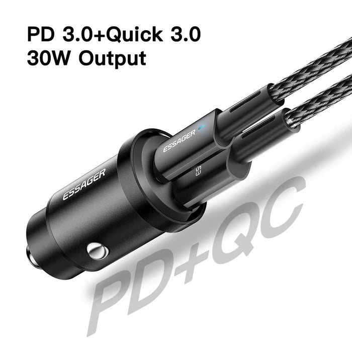 ESSAGER 30W Mini Car Charger USB-A + Type-C Dual Port Fast Charger for iPhone 12/13 - Black - 4