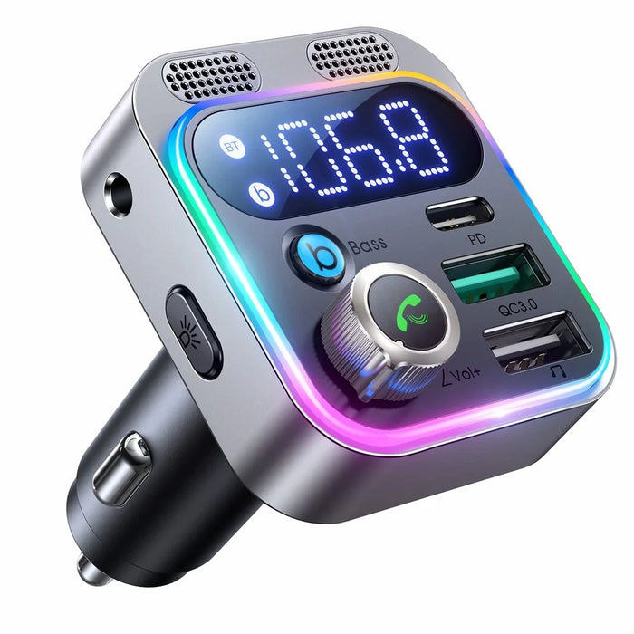 JOYROOM JR-CL16 48W Car Fast Charger Adapter Wireless BT FM Transmitter Support Hands-Free Calling QC3.0+PD Car Charger with LED Display / Dual Mics - 1