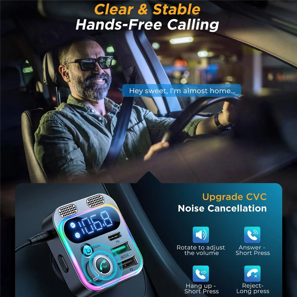 JOYROOM JR-CL16 48W Car Fast Charger Adapter Wireless BT FM Transmitter Support Hands-Free Calling QC3.0+PD Car Charger with LED Display / Dual Mics - 5