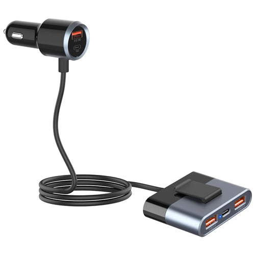 SC03 3 QC3.0 USB+2 Type-C PD Phone Fast Charging Adapter Back Clip Design Extended Car Charger - 1