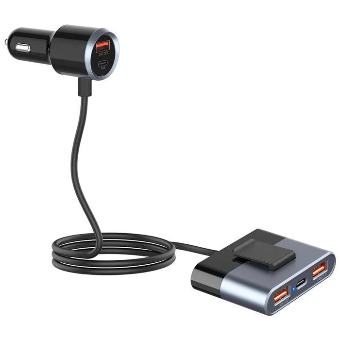 SC03 3 QC3.0 USB+2 Type-C PD Phone Fast Charging Adapter Back Clip Design Extended Car Charger - 1