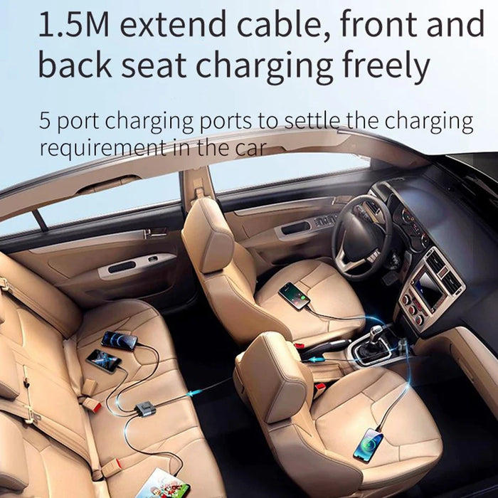 SC03 3 QC3.0 USB+2 Type-C PD Phone Fast Charging Adapter Back Clip Design Extended Car Charger - 3
