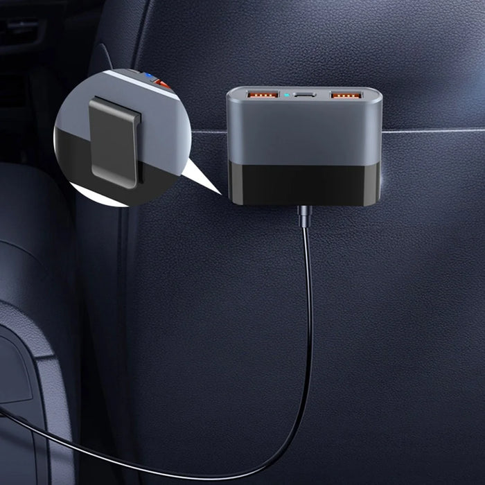 SC03 3 QC3.0 USB+2 Type-C PD Phone Fast Charging Adapter Back Clip Design Extended Car Charger - 5