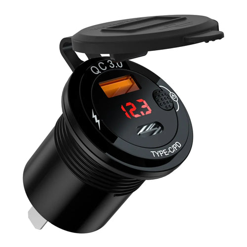ZH-1427B2 Voltage Display USB+Type-C Dual Ports PD 20W Fast Charging Car Charger with Independent Switch - 1