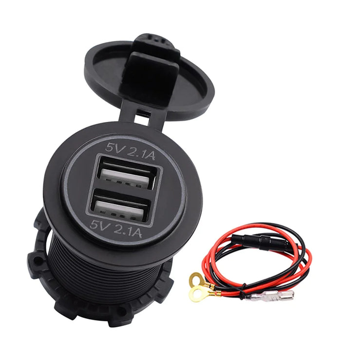 ZH-526F Dual USB Port Car Charger 4.2A Fast Charging Power Charger with Dual LED Ring Light - Blue - 1