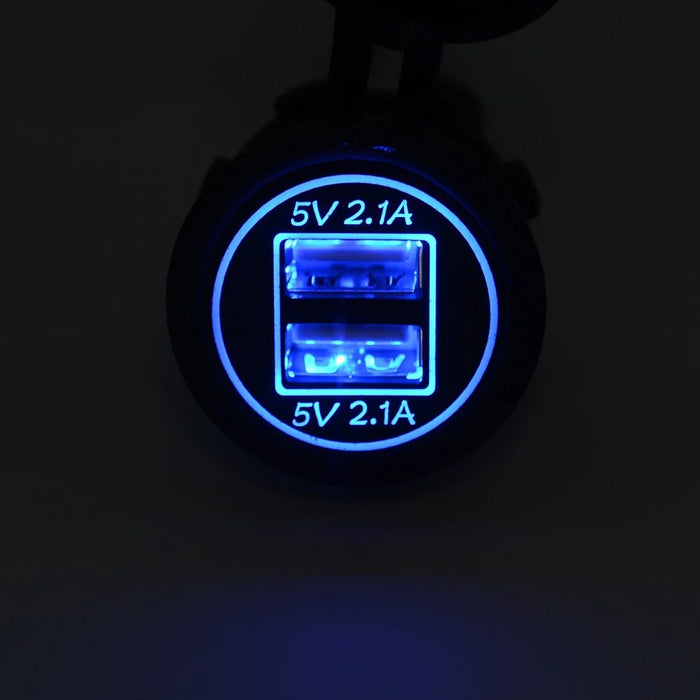 ZH-526F Dual USB Port Car Charger 4.2A Fast Charging Power Charger with Dual LED Ring Light - Blue - 2