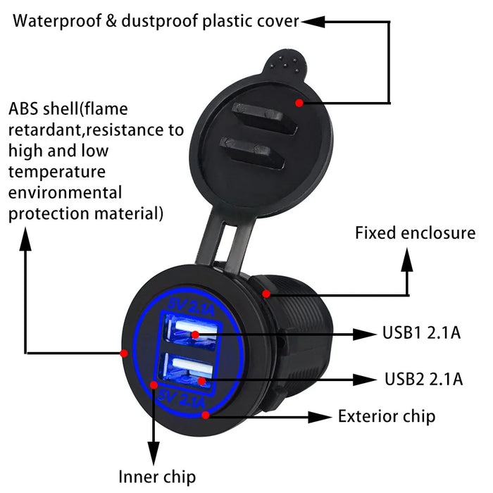 ZH-526F Dual USB Port Car Charger 4.2A Fast Charging Power Charger with Dual LED Ring Light - Blue - 3