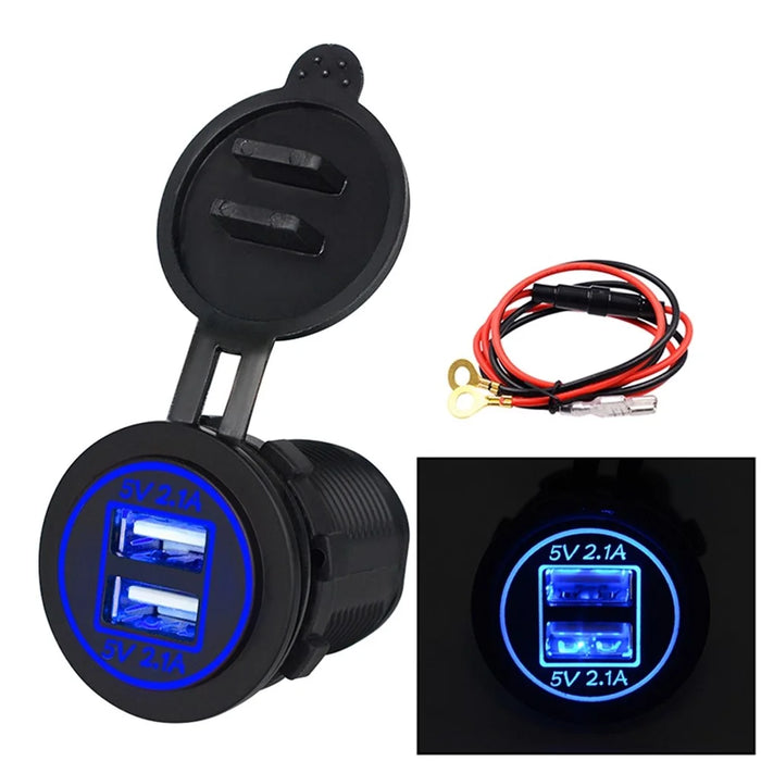 ZH-526F Dual USB Port Car Charger 4.2A Fast Charging Power Charger with Dual LED Ring Light - Blue - 4