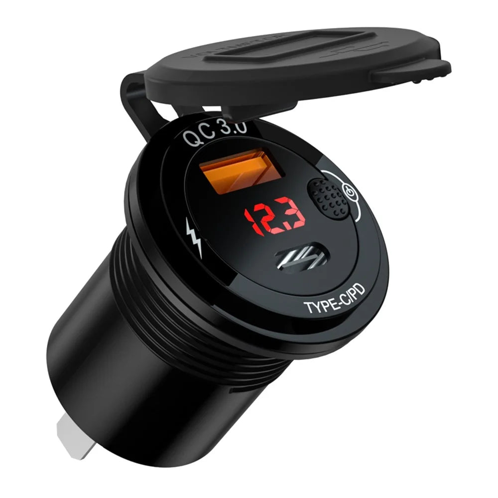 ZH-1427B1 QC3.0 USB+Type C PD 20W Car Charger Fast Charging Plug Adapter with Digital Display Screen - 1