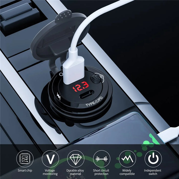 ZH-1427B1 QC3.0 USB+Type C PD 20W Car Charger Fast Charging Plug Adapter with Digital Display Screen - 3