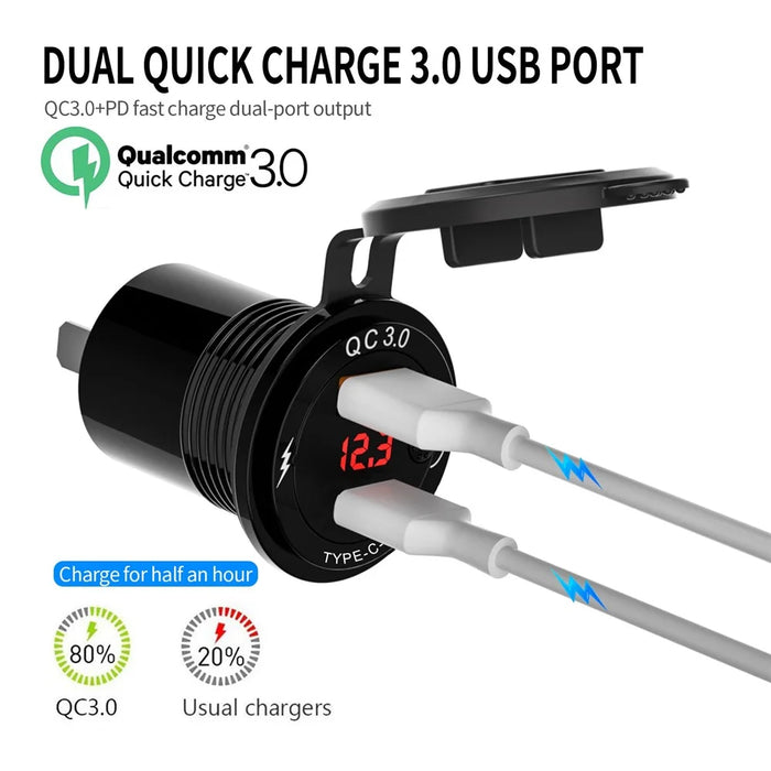 ZH-1427B1 QC3.0 USB+Type C PD 20W Car Charger Fast Charging Plug Adapter with Digital Display Screen - 4
