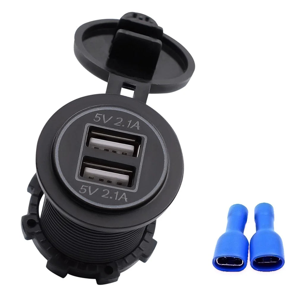 CS-526 USB 2.1A Charging Power Charger Dual USB Port Car Charger with Dual LED Ring Light - Blue - 2