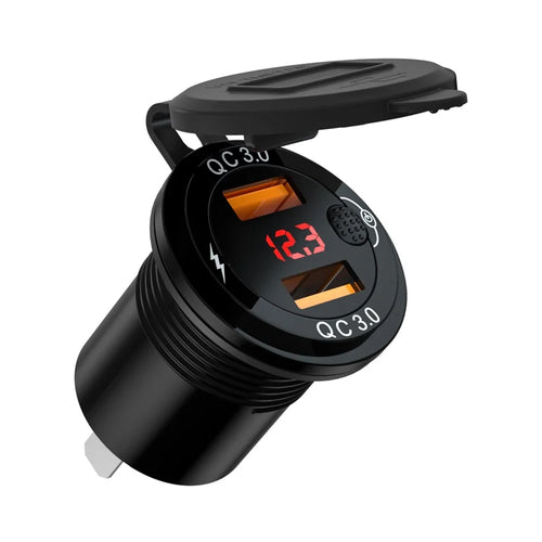 ZH-1427A2 Waterproof QC3.0 Fast Charging Plug Adapter Dual USB Port Car Charger with Digital Display Screen - 1