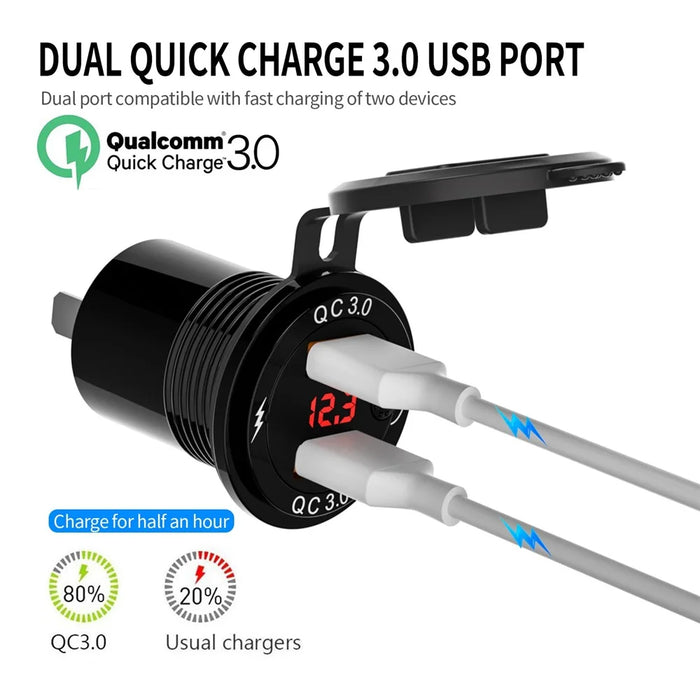 ZH-1427A2 Waterproof QC3.0 Fast Charging Plug Adapter Dual USB Port Car Charger with Digital Display Screen - 3