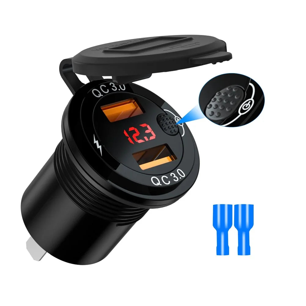 ZH-1427A1 Dual USB Port Car Charger Waterproof QC3.0 Fast Charging Adapter with Digital Display Screen - 1