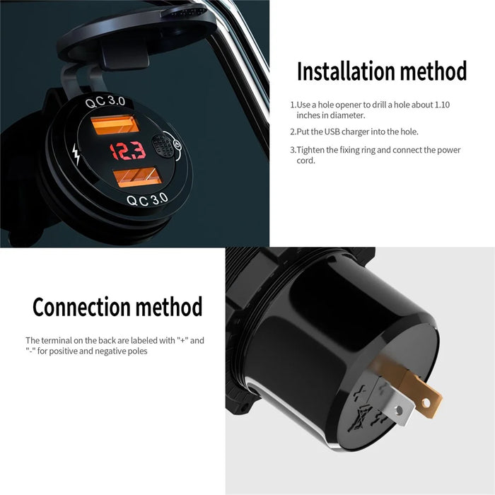 ZH-1427A1 Dual USB Port Car Charger Waterproof QC3.0 Fast Charging Adapter with Digital Display Screen - 6