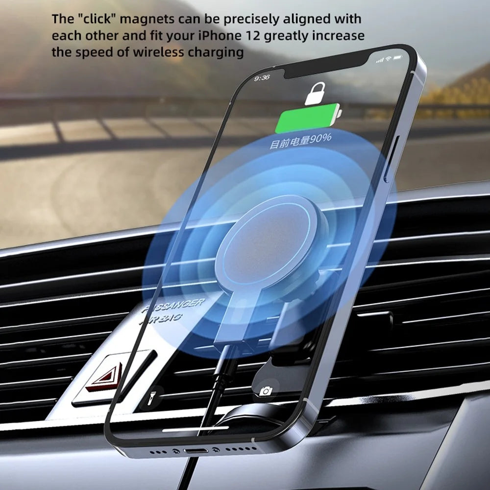JJT-973 Air Outlet Clip Portable 15W Fast Charging Car Magnetic Wireless Charger - Black - 3