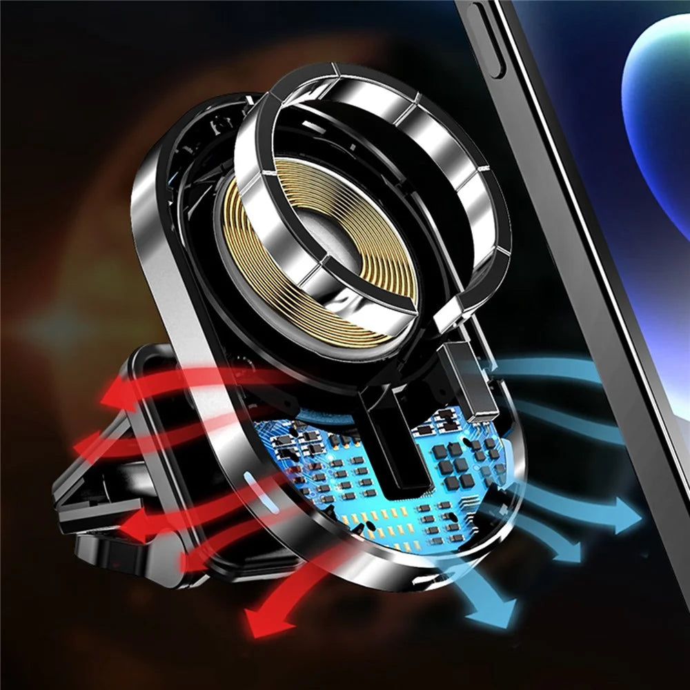 JJT-968 Wireless Car Charger Magnetic Absorption Phone Mount Air Outlet Cell Phone Charger - Black - 7