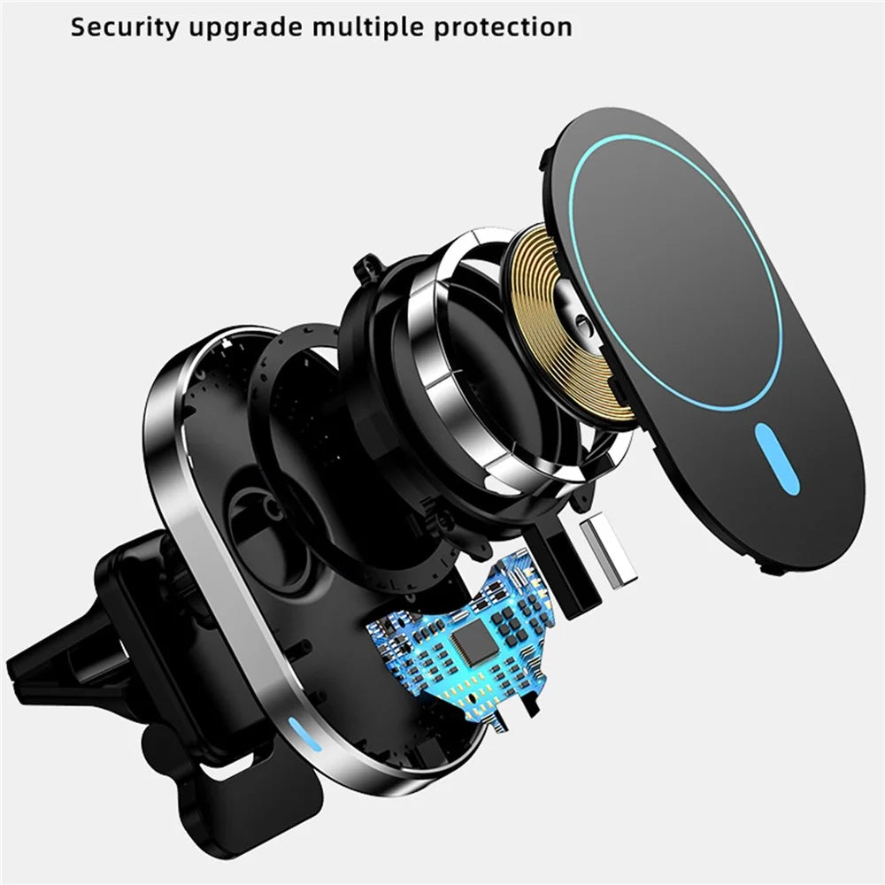 JJT-968 Wireless Car Charger Magnetic Absorption Phone Mount Air Outlet Cell Phone Charger - Black - 4