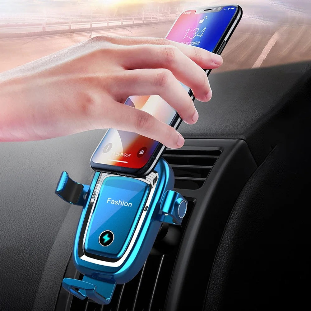 S19 15W Wireless Phone Charger Car Air Vent Holder Mount Gravity Sensing Auto Clamping Phone Stand Holder Qi Wireless Fast Charger - Blue - 3