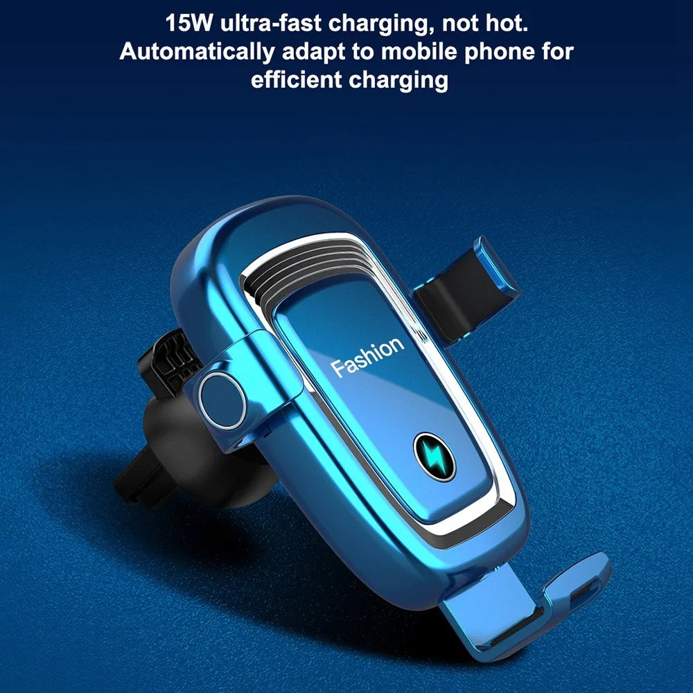 S19 15W Wireless Phone Charger Car Air Vent Holder Mount Gravity Sensing Auto Clamping Phone Stand Holder Qi Wireless Fast Charger - Blue - 4