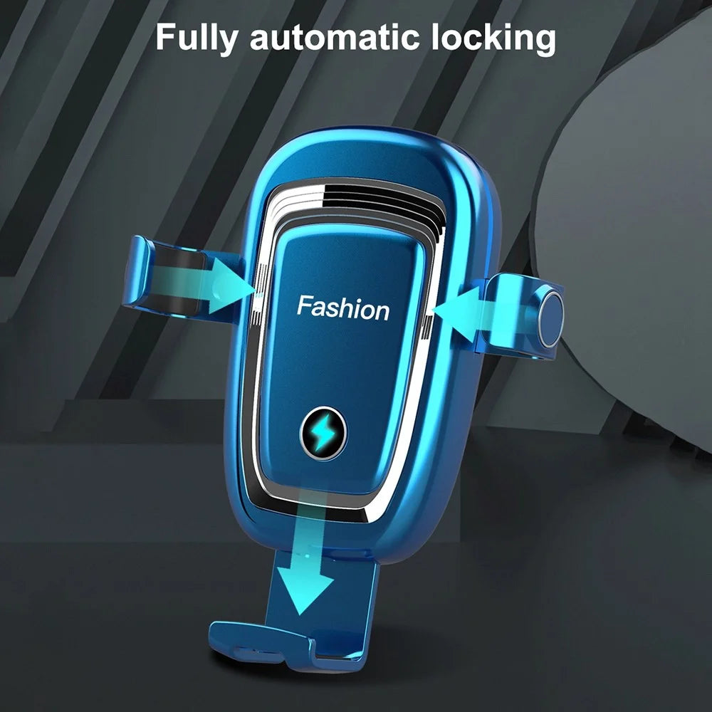 S19 15W Wireless Phone Charger Car Air Vent Holder Mount Gravity Sensing Auto Clamping Phone Stand Holder Qi Wireless Fast Charger - Blue - 5