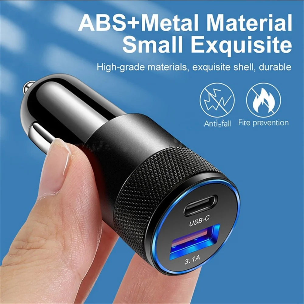 15W 3.1A USB+PD Type-C Port Mini Car Charger Aluminum Alloy Phone Fast Charging Adapter - Black - 3