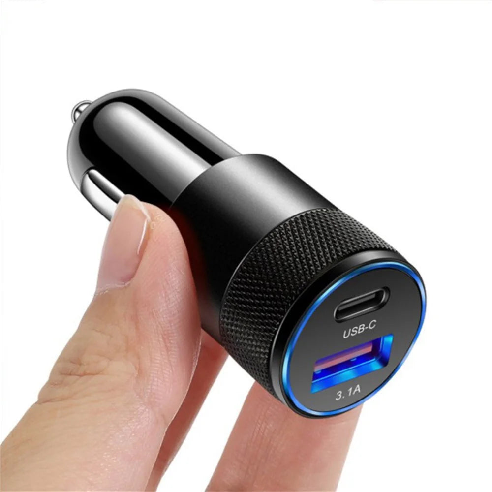 15W 3.1A USB+PD Type-C Port Mini Car Charger Aluminum Alloy Phone Fast Charging Adapter - Black - 7