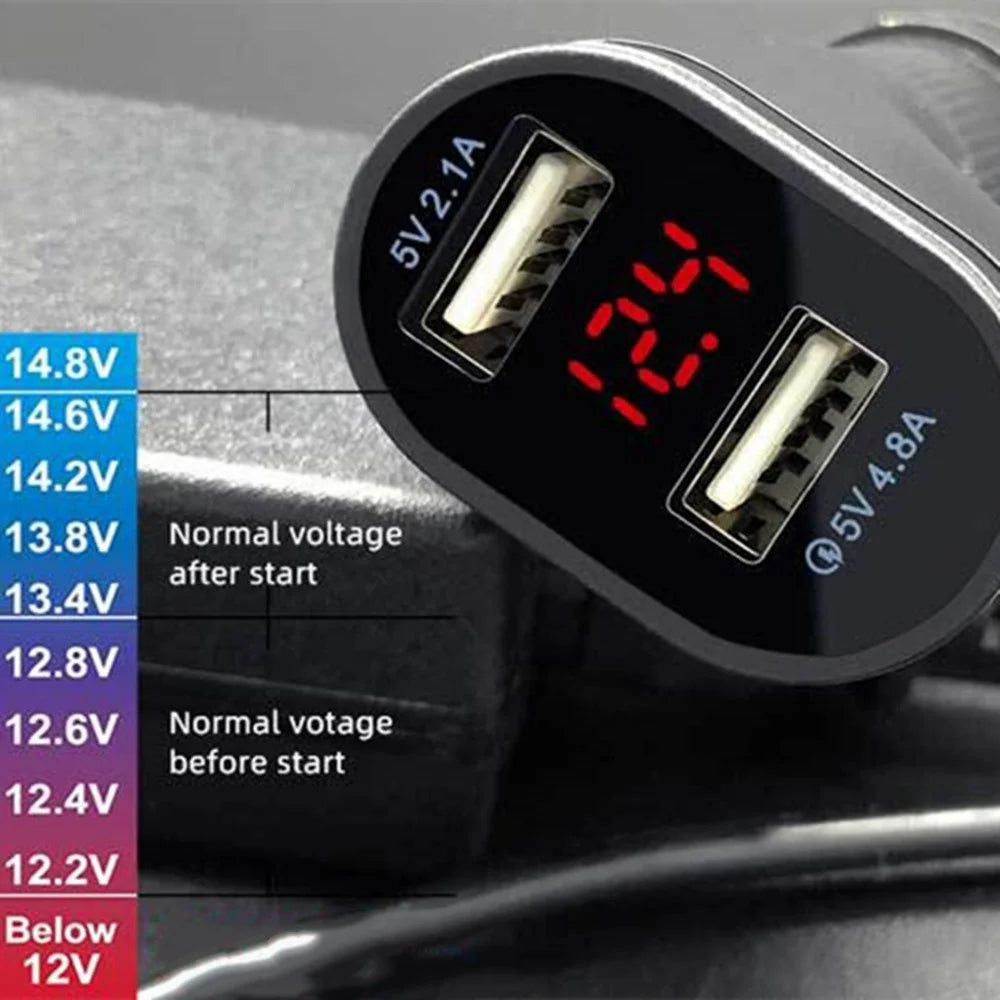 Dual USB Car Charger Digital Display Car Charging Socket Safety with Seatbelt Cutter Hammer Glass Window Breaker - 3
