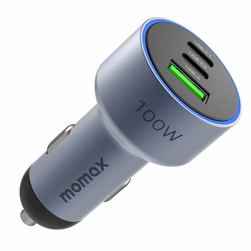 MOMAX UC17 100W 3-Port Car Charger for Cell Phone / Laptop / Camera, USB+2xType-C Phone Mini Charger Charging Universal Vehicle Charging Station - Space Grey - 2