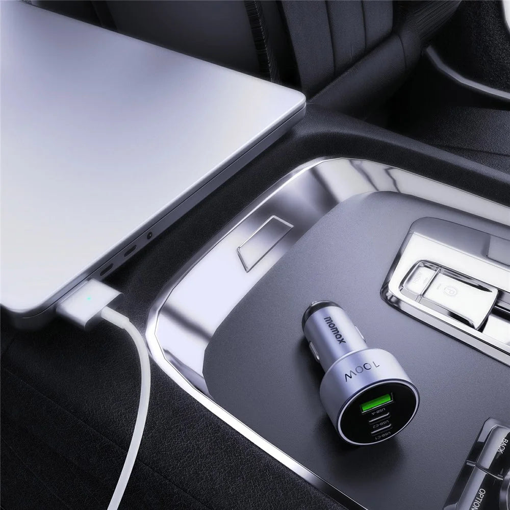 MOMAX UC17 100W 3-Port Car Charger for Cell Phone / Laptop / Camera, USB+2xType-C Phone Mini Charger Charging Universal Vehicle Charging Station - Space Grey - 5