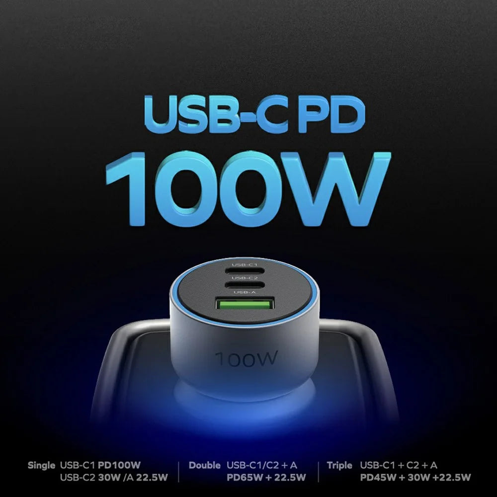 MOMAX UC17 100W 3-Port Car Charger for Cell Phone / Laptop / Camera, USB+2xType-C Phone Mini Charger Charging Universal Vehicle Charging Station - Space Grey - 6