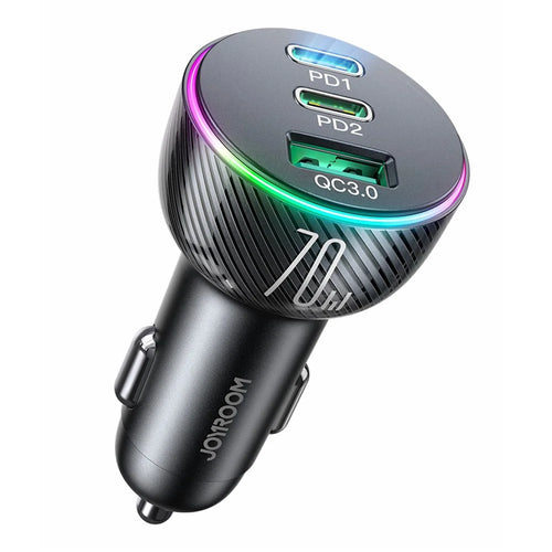 JOYROOM JR-CL26 3 Ports (2PD+1USB) Car Charger QC3.0+PD3.0 70W Fast Charging Phone Charger Adapter with Colorful LED Light - 1