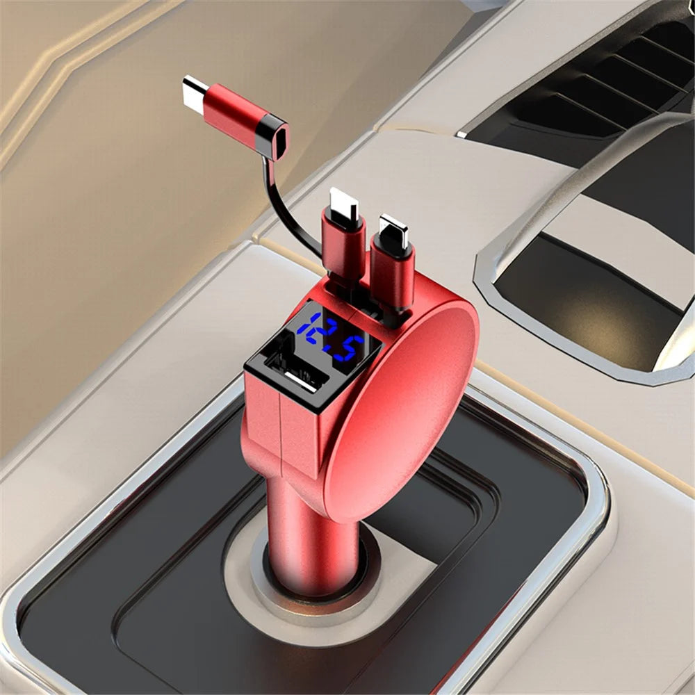 3-in-1 Retractable Car Charger 12-24V Fast Charging Cigarette Lighter Plug Adapter (8th Gen) - Red - 6