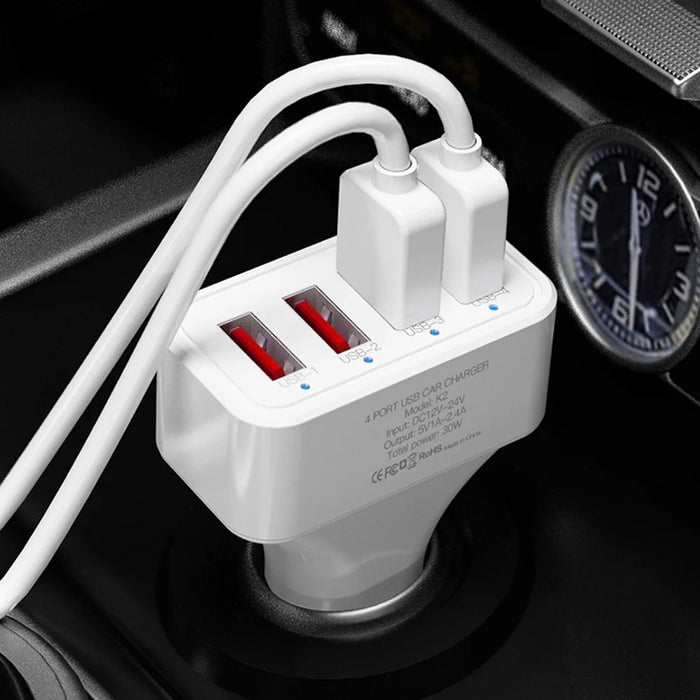 K2 4 USB Ports Car Charger PC+ABS Mobile Phone Tablet Charging Power Adapter (CE Certified) - 5
