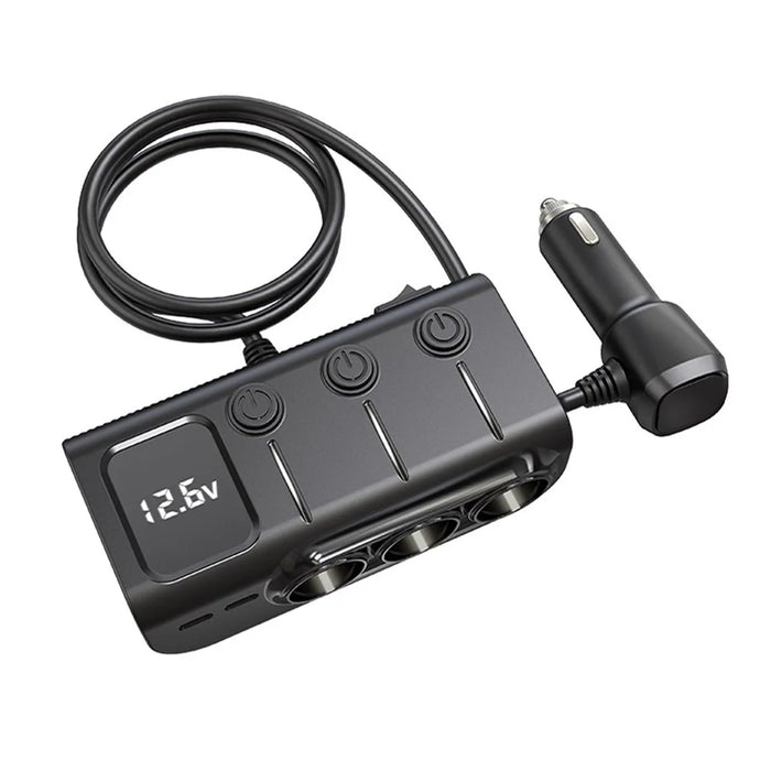 GC01 3 USB + 1 Type-C + 1 PD Port Car Charger 3 Cigarette Lighter Sockets Digital Display Charging Adapter - 6