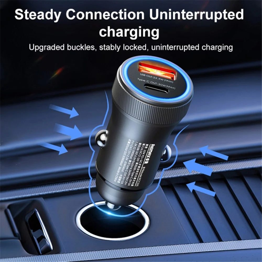 REMAX RCC335 Seaya Series USB-A + Type-C Dual Port PD 30W Fast Charging Aluminum Alloy Car Charger - 2