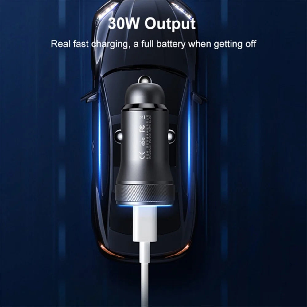 REMAX RCC335 Seaya Series USB-A + Type-C Dual Port PD 30W Fast Charging Aluminum Alloy Car Charger - 4