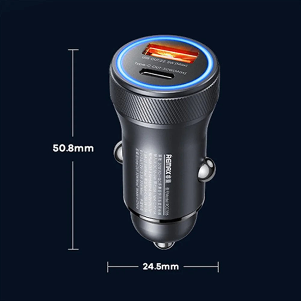 REMAX RCC335 Seaya Series USB-A + Type-C Dual Port PD 30W Fast Charging Aluminum Alloy Car Charger - 6