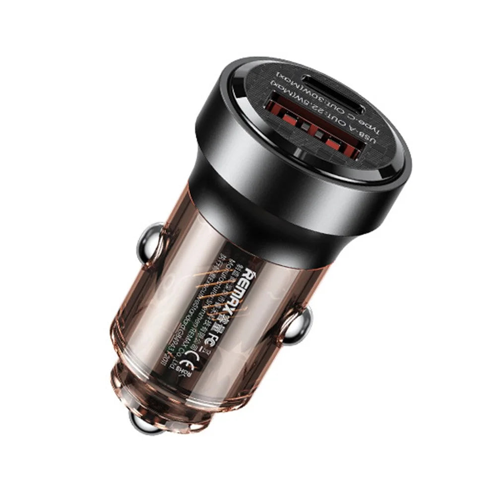 REMAX RCC338 Walking Cyberpunk Clear Car Charger USB-A + Type-C Dual Port PD 30W Fast Charger - 1