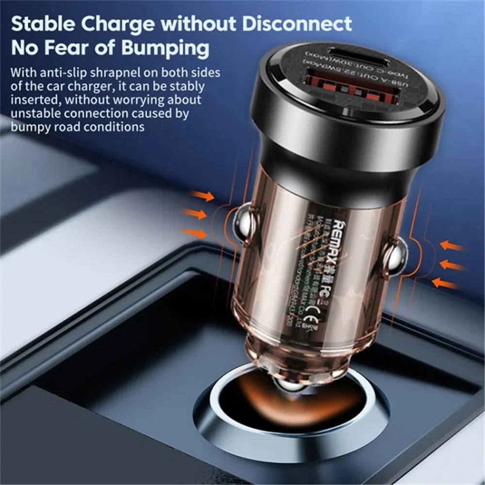 REMAX RCC338 Walking Cyberpunk Clear Car Charger USB-A + Type-C Dual Port PD 30W Fast Charger - 2