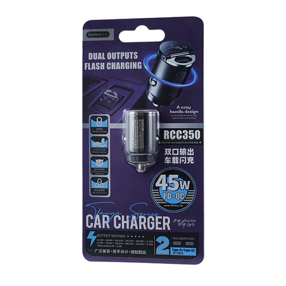 REMAX RCC350 Tanya Pro Max Series PD 45W Fast Charging Dual Type-C Car Charger with Mini Ring Handle - 7