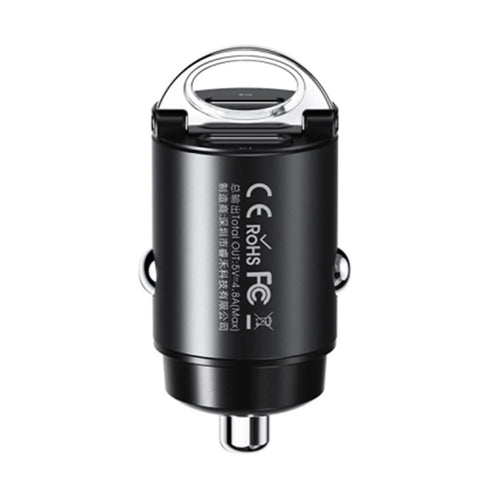 REMAX RCC332 Tanya Pro Series Dual Type-C Car Charger PD 30W Fast Charging Adapter with Mini Ring Handle - Black - 1