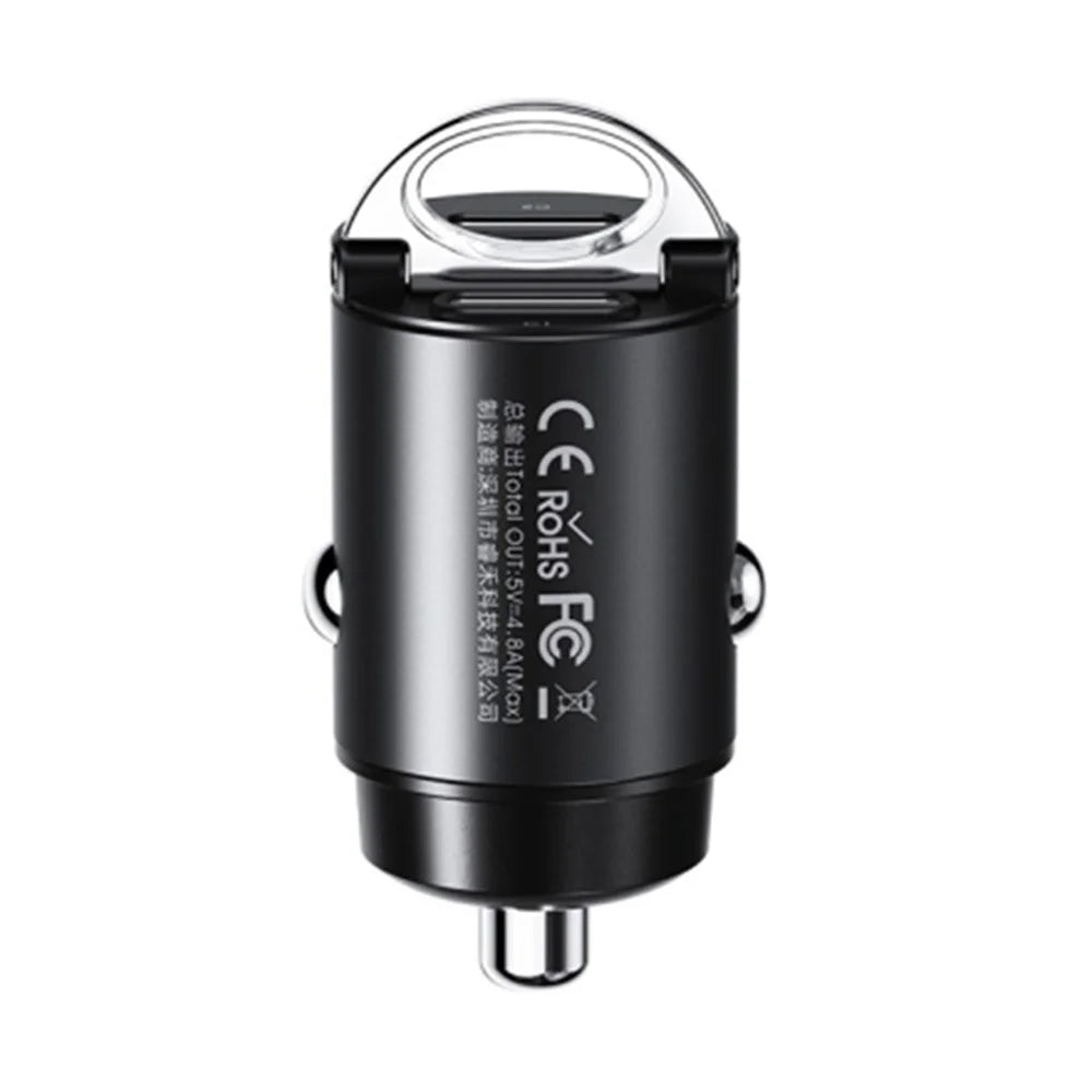 REMAX RCC332 Tanya Pro Series Dual Type-C Car Charger PD 30W Fast Charging Adapter with Mini Ring Handle - Black - 1