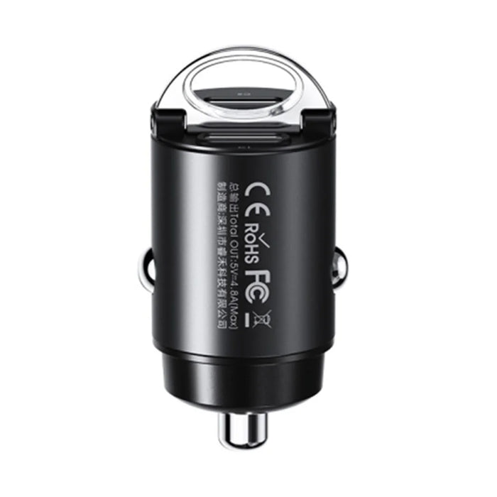 REMAX RCC332 Tanya Pro Series Dual Type-C Car Charger PD 30W Fast Charging Adapter with Mini Ring Handle - Black - 1