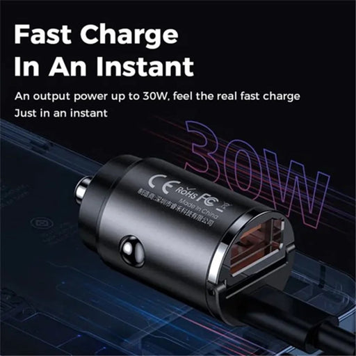 REMAX RCC332 Tanya Pro Series Dual Type-C Car Charger PD 30W Fast Charging Adapter with Mini Ring Handle - Black - 2