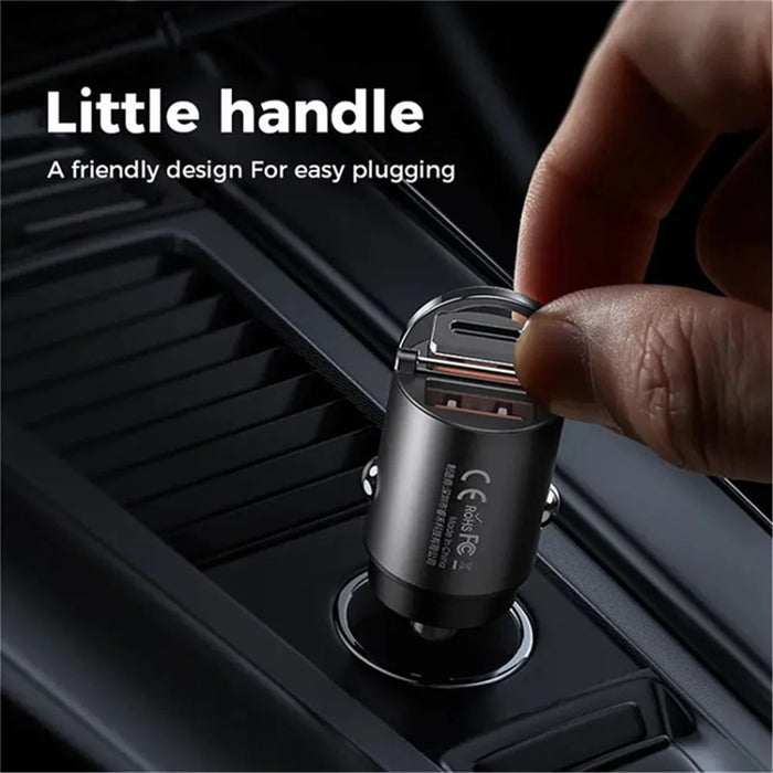 REMAX RCC332 Tanya Pro Series Dual Type-C Car Charger PD 30W Fast Charging Adapter with Mini Ring Handle - Black - 3